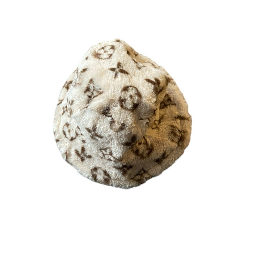 Faux Fur Bucket Hat with Monogram Pattern - Picture 2 of 8